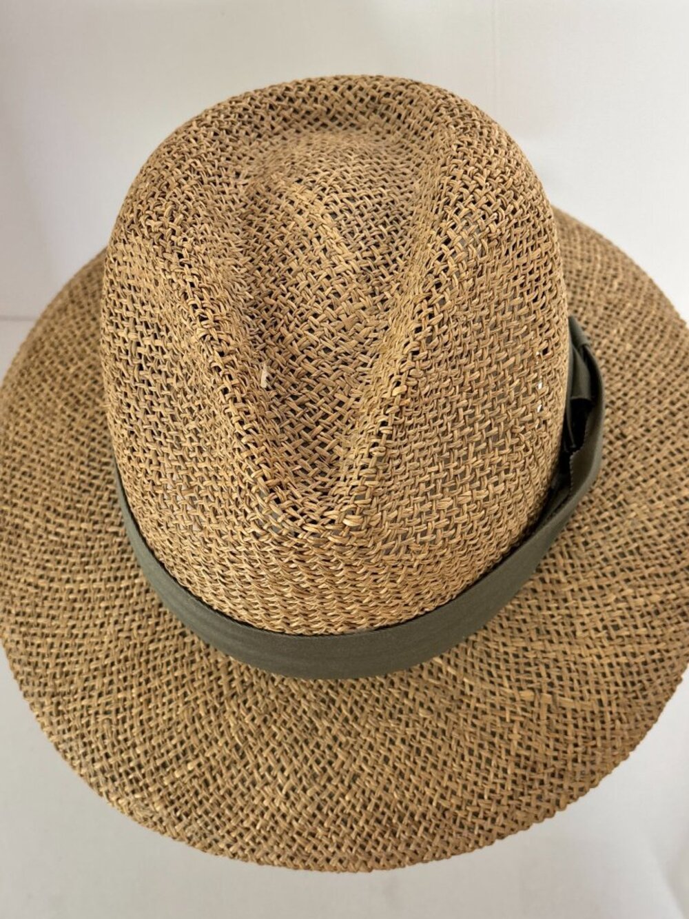 Summer Club Straw Sun Hat L XL Wide Brim Fedora Boho Beach Olive Band Festival - Picture 7 of 9